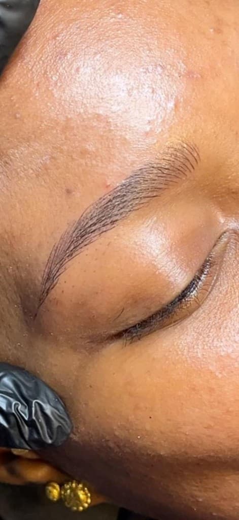 Fresh nano brow strokes on a previous client